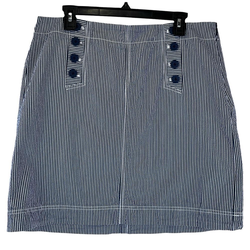 Talbots Seersucker Navy and White Striped Skirt Sailor Nautical Style Sz 14